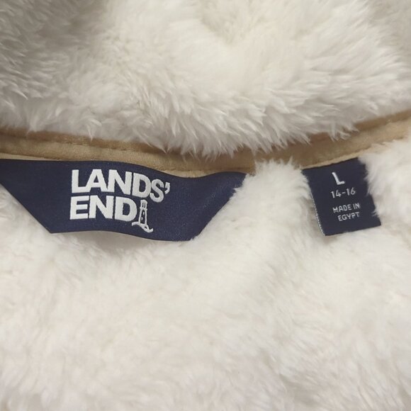 Lands’ End Women’s Fleece Pullover L Ivory Tan Half Zip Sherpa Jacket Soft Cozy - Picture 5 of 16